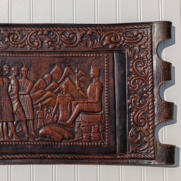 Angel Pazmino Tooled Leather Chair Seat Replacement Part Episodio Historico Vtg - Picture 4 of 16